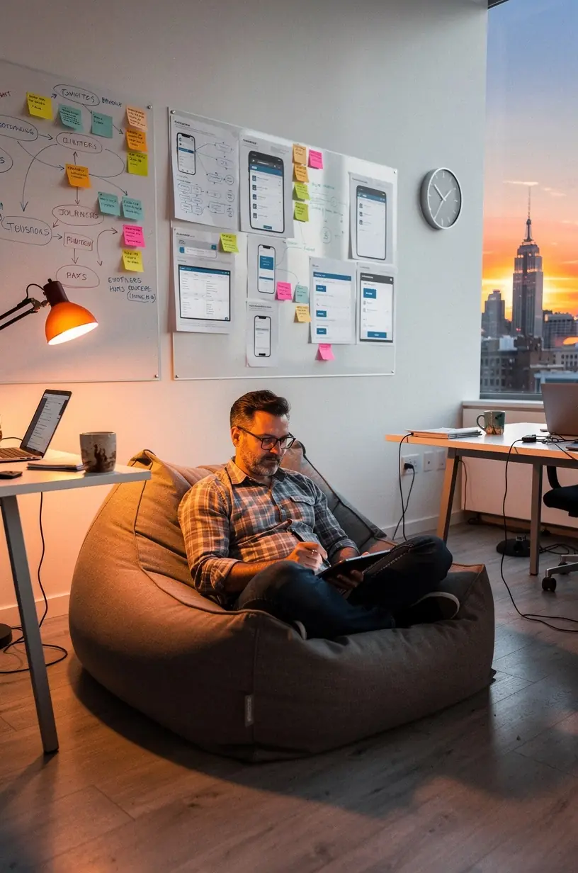 Illustration of user journey mapping process and design.